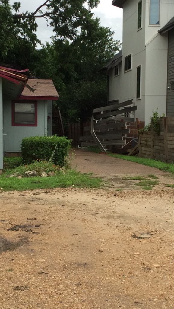 The wind picked up bleachers from the Intramural Fields and slammed them into homes across the street.  Photo by Kaitlin Ingram